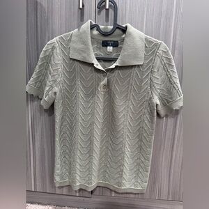 Tahari Olive Button Down Knit Shirt
